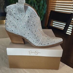 Jessica Simpson Sparkling White Ankle Booties